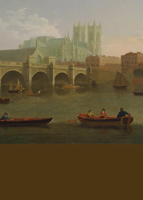 Joseph Farington Greeting Card featuring the painting Westminster Abbey and Bridge #4 by Joseph Farington