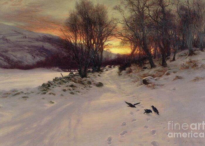 Winter Greeting Card featuring the painting When the West with Evening Glows by Joseph Farquharson