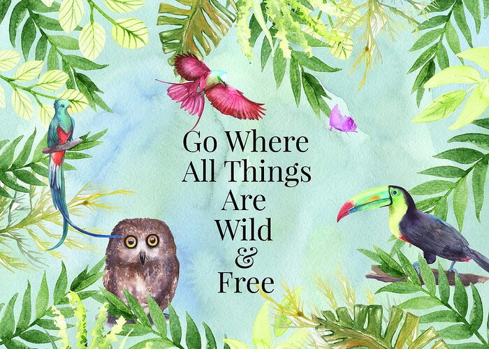 Jungle Birds Greeting Card featuring the digital art Wild and Free #1 by Colleen Taylor