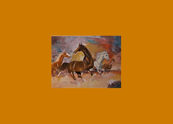 Wild Horses Greeting Card featuring the painting Wild Rovers by Al Brown