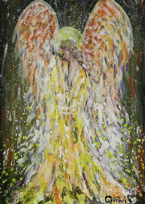 Winter Angel Greeting Card featuring the painting Winter Angel #1 by Dariusz Orszulik