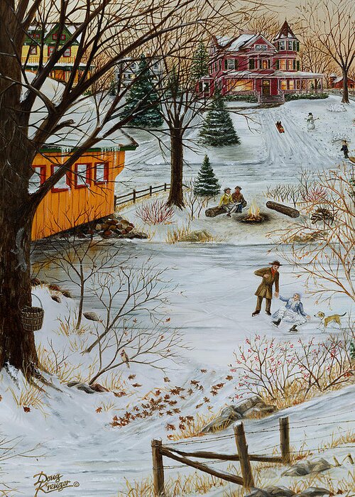 Winter Memories (3 Of 4) Is Part Of A 4-panel Specially Cropped Scene From winter Memories. See The Original Full Size Painting Of winter Memories. Greeting Card featuring the painting Winter Memories 3 of 4 #1 by Doug Kreuger