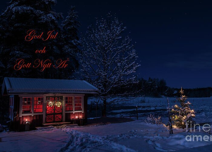 Christmas Greeting Card featuring the photograph Winter night greetings in Swedish by Torbjorn Swenelius