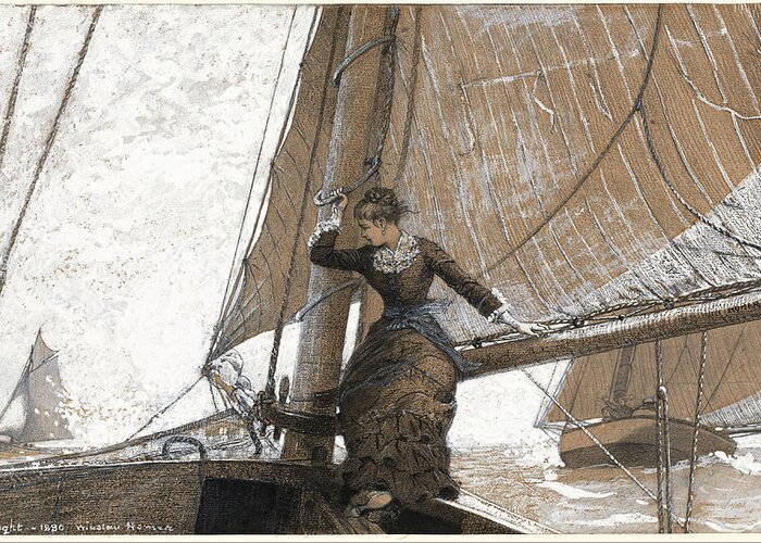 Winslow Homer Greeting Card featuring the drawing Yachting Girl #3 by Winslow Homer