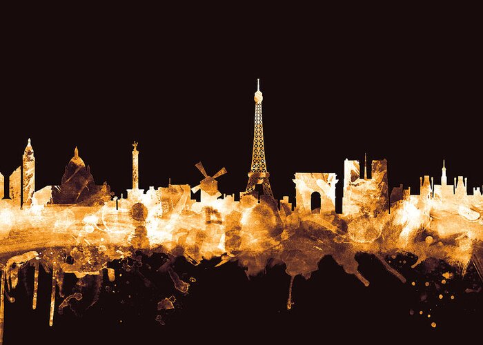 Paris Greeting Card featuring the digital art Paris France Skyline #10 by Michael Tompsett