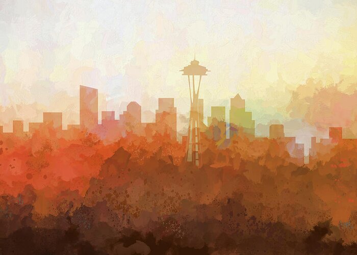 Seattle Washington Skyline Greeting Card featuring the digital art Seattle Washington Skyline #10 by Marlene Watson