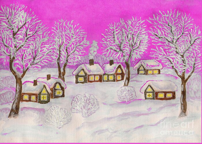 Art Greeting Card featuring the painting Winter landscape, painting #10 by Irina Afonskaya