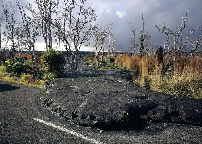 Volcano Greeting Card featuring the photograph 100925 Lava Flow On Road HI by Ed Cooper Photography