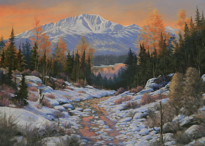 Pikes Peak Greeting Card featuring the painting 101221-1620 Along The Ring The Peak Trail by Kenneth Shanika