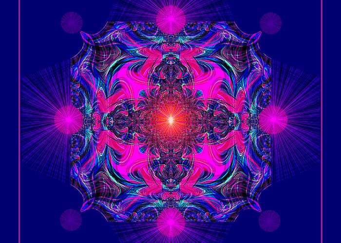 1028 Greeting Card featuring the painting 1028 - A Mandala purple and pink 2017 by Irmgard Schoendorf Welch