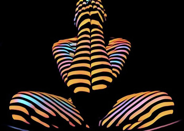 Hiding Greeting Card featuring the digital art 1183s-MAK Hands over Face Zebra Striped Woman rendered in Composition style by Chris Maher