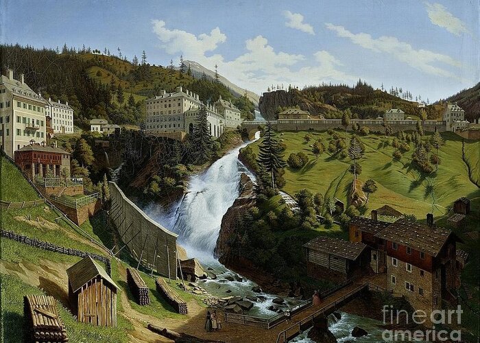 Hubert Sattler Wildbad Gastein 1844 Greeting Card featuring the painting Landscape by MotionAge Designs