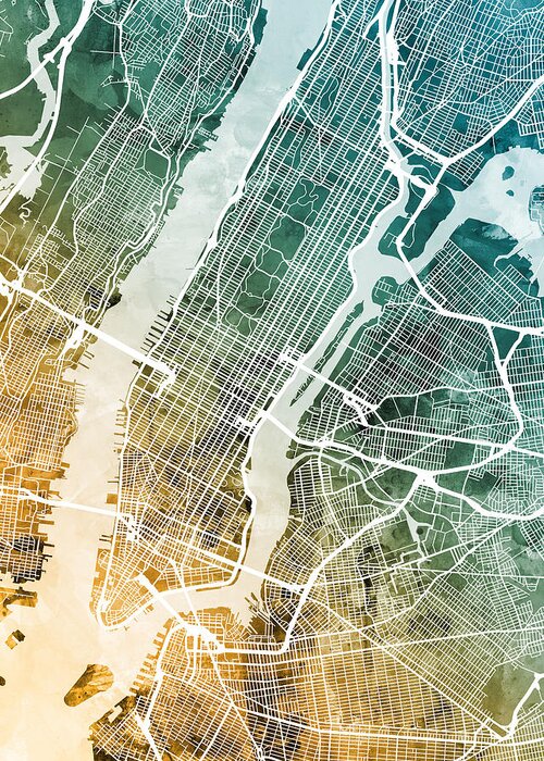 New York Greeting Card featuring the digital art New York City Street Map #12 by Michael Tompsett