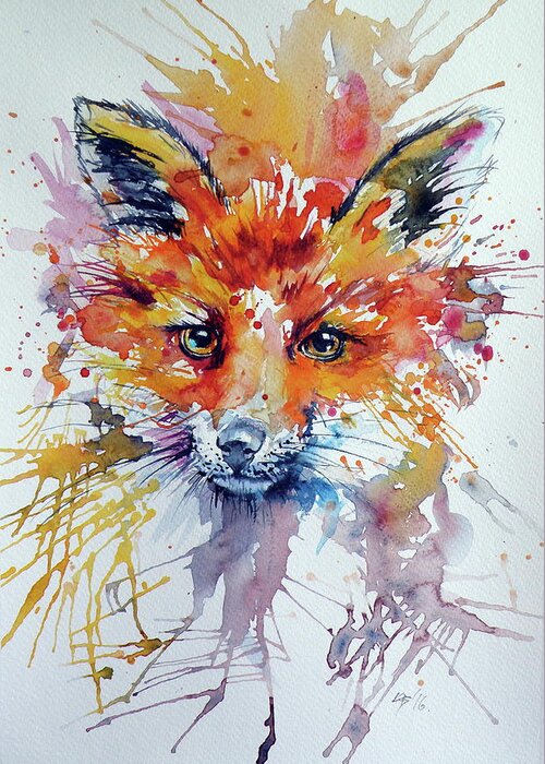 Red Fox Greeting Card featuring the painting Red fox #13 by Kovacs Anna Brigitta