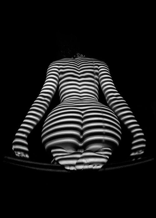 Zebra Woman Greeting Card featuring the photograph 1249-MAK Zebra Woman Rear View Striped Sexy Nude by Chris Maher