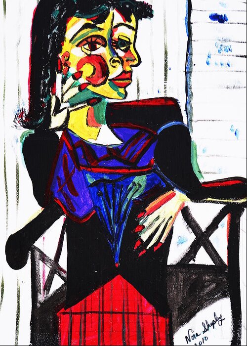 Picasso By Nora Greeting Card featuring the painting Picasso By Nora by Nora Shepley