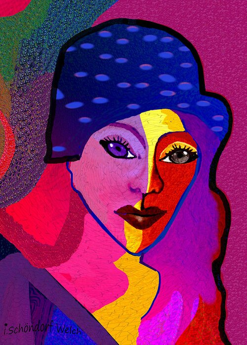 1307 Greeting Card featuring the digital art 1307 - Mademoiselle 2017 by Irmgard Schoendorf Welch