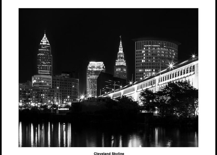 Black & White Greeting Card featuring the photograph 13x10 Cleveland Skyline by Dale Kincaid