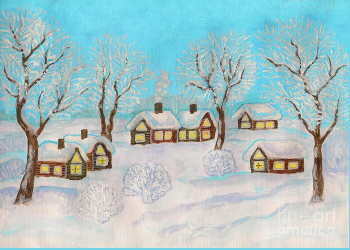 Art Greeting Card featuring the painting Winter landscape, painting #14 by Irina Afonskaya