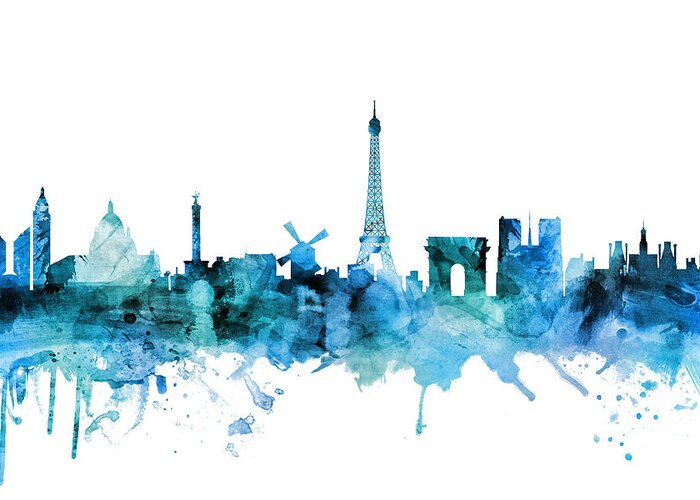 Paris Greeting Card featuring the digital art Paris France Skyline #15 by Michael Tompsett