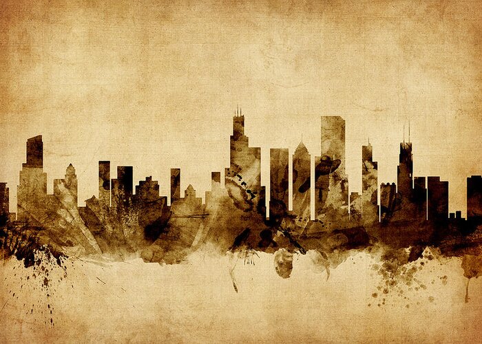 Chicago Greeting Card featuring the digital art Chicago Illinois Skyline #18 by Michael Tompsett