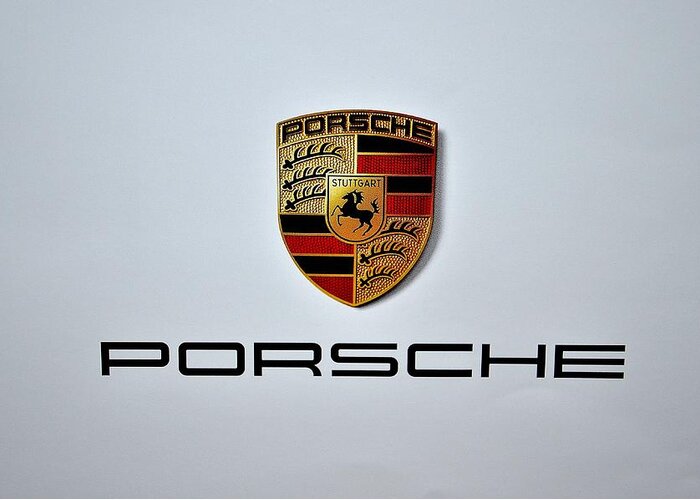 Porsche Logo Greeting Card featuring the digital art Porsche Logo by Max Dedrick