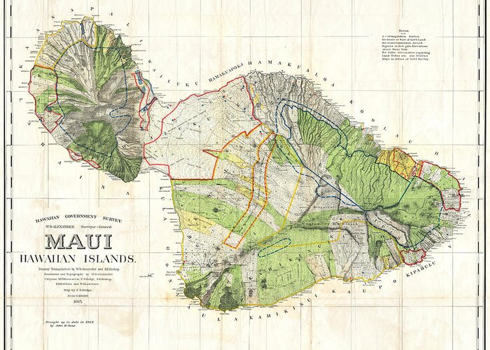 Maui Greeting Card featuring the digital art 1855 Government Survey Map of Maui Hawaii Updated in 1903 by Toby McGuire