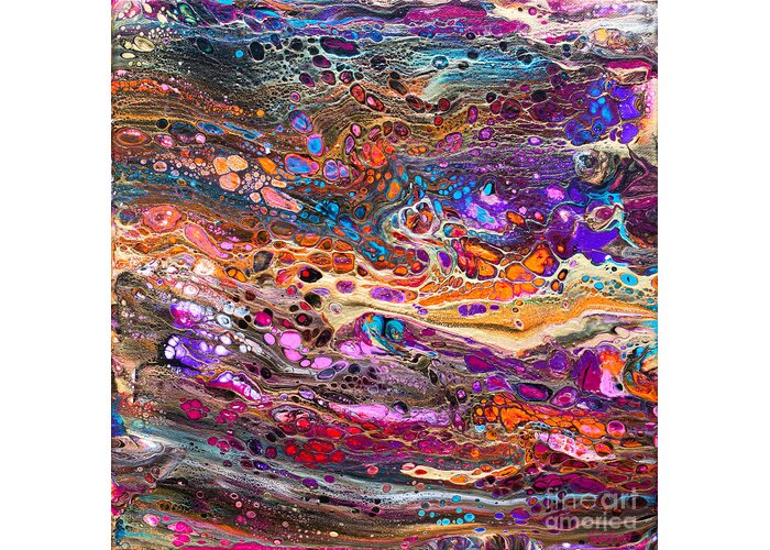Beautiful Colorful Intense Compelling Vibrant Dynamic Dramatic Abstract Patterns Orange Turquoise Magenta Greeting Card featuring the painting #186 Glory #186 by Priscilla Batzell Expressionist Art Studio Gallery