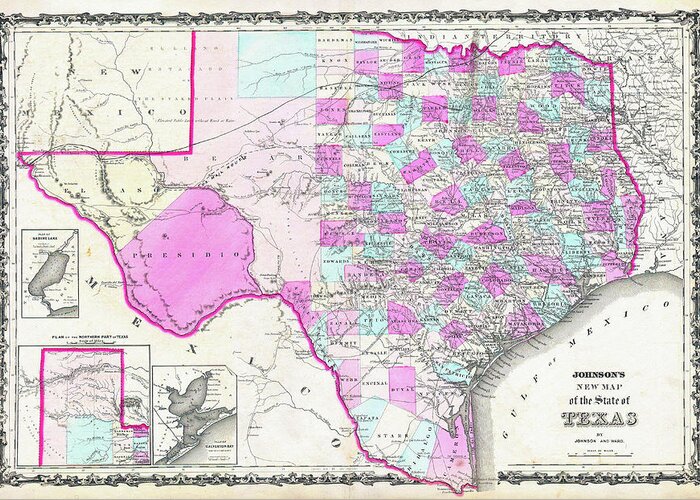 1862 Greeting Card featuring the digital art 1862 Map of Texas by Bill Cannon