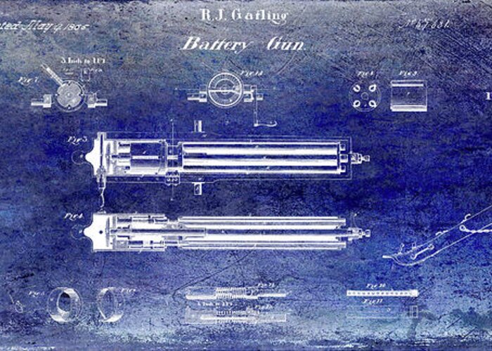 1865 Gatling Machine Gun Patent Drawing Greeting Card featuring the digital art 1865 Gatling Gun Patent by Jon Neidert
