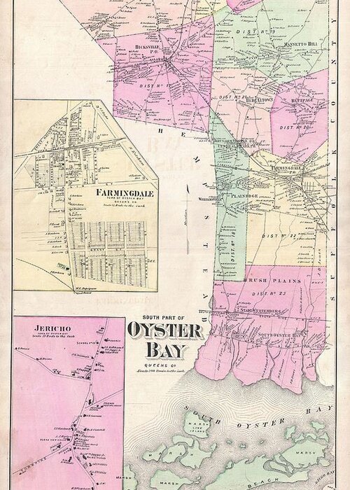 1873 Beers Map Of Oyster Bay Greeting Card featuring the photograph 1873 Beers Map of Oyster Bay Queens New York City by Paul Fearn