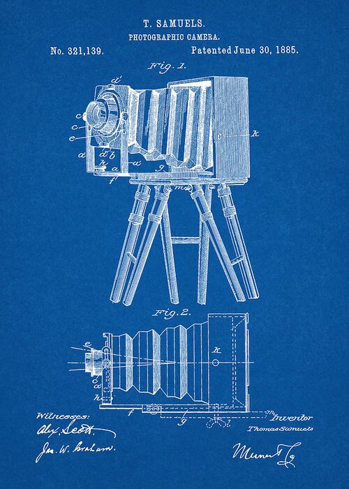 Patent Greeting Card featuring the digital art 1885 Camera US Patent Invention Drawing - Blueprint by Todd Aaron