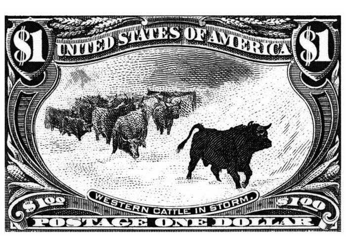 American West Greeting Card featuring the painting 1898 Western Cattle in Storm Stamp by Historic Image