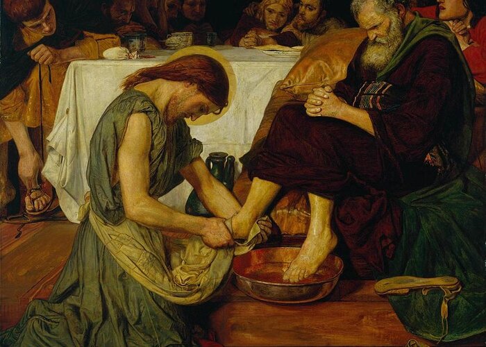 Ford Madox Brown Jesus Washing Peter�s Feet 1852�6 Greeting Card featuring the painting Washing by MotionAge Designs