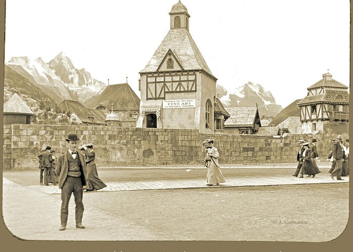 1904 Greeting Card featuring the photograph 1904 Worlds Fair, Tyrolean Fine Art Pavilion by A Macarthur Gurmankin