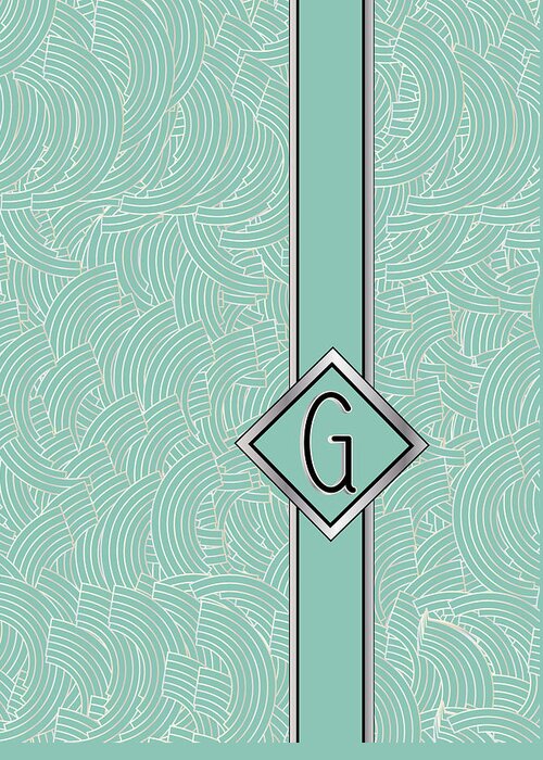 Monogrammed Greeting Card featuring the digital art 1920s Blue Deco Jazz Swing Monogram ...letter G by Cecely Bloom