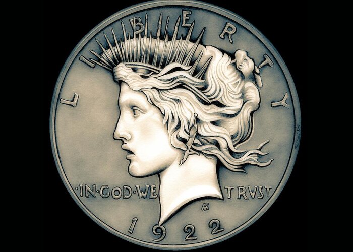 Coin Greeting Card featuring the drawing 1922 Ghost Peace Dollar by Fred Larucci