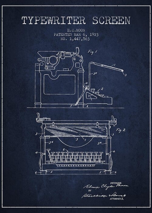 Typewriter Greeting Card featuring the digital art 1923 Typewriter Screen patent - Navy Blue by Aged Pixel
