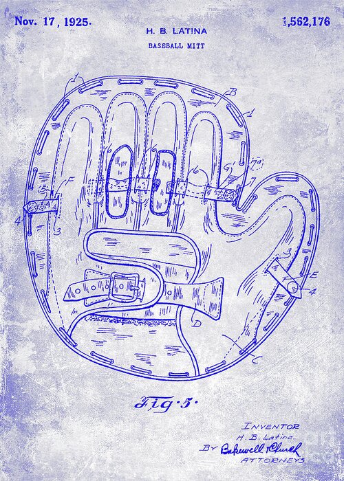 Baseball Patent Greeting Card featuring the photograph 1925 Baseball Glove Patent Blueprint by Jon Neidert