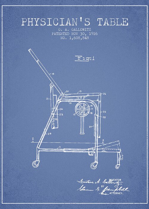 Physician Greeting Card featuring the digital art 1926 Physicians Table patent - Light Blue by Aged Pixel