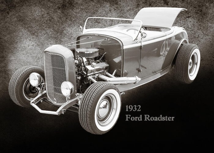 1932 Ford Roadster Greeting Card featuring the photograph 1932 Ford Roadster Sepia Posters and Prints 016.01 by M K Miller