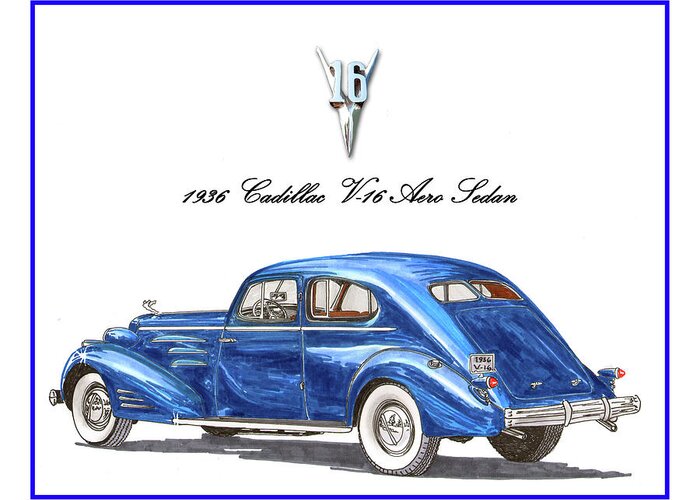 Vintage Luxury Automobiles Greeting Card featuring the painting 1936 Cadillac V-16 Aero Coupe by Jack Pumphrey