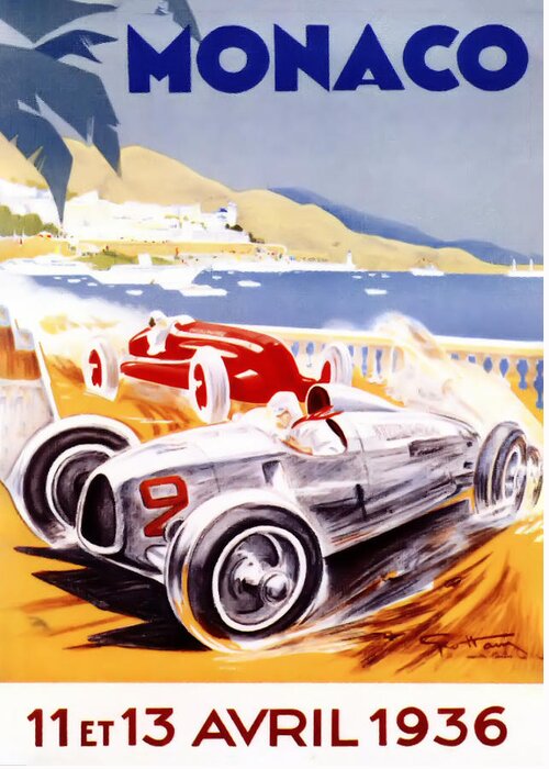 F1 Greeting Card featuring the digital art 1936 F1 Monaco Grand Prix by Georgia Fowler