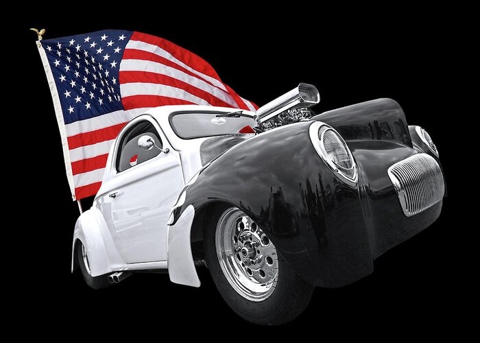 Willys Coupe Greeting Card featuring the photograph 1941 Willys Coupe With US Flag by Gill Billington