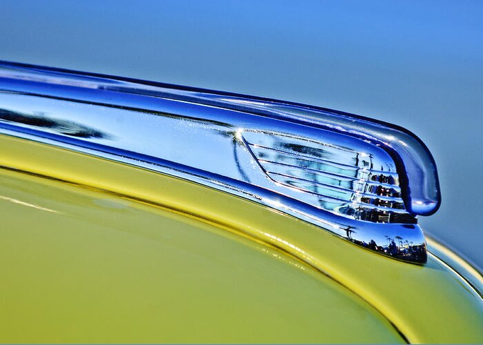 1947 Ford Super Deluxe Greeting Card featuring the photograph 1947 Ford Super Deluxe Hood Ornament 2 by Jill Reger