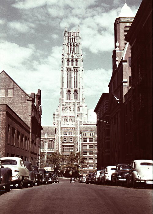 Historical Greeting Card featuring the photograph 1950s Riverside Church New York by Marilyn Hunt