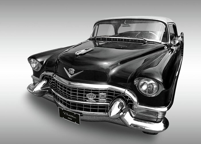 Cadillac Greeting Card featuring the photograph 1955 Cadillac Black and White by Gill Billington