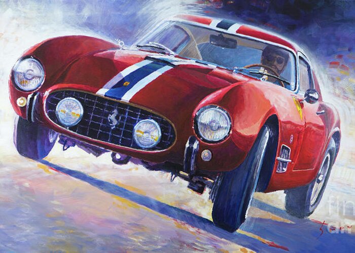 Automotive Greeting Card featuring the painting 1956 Ferrari 250 GT Berlinetta Tour de France by Yuriy Shevchuk
