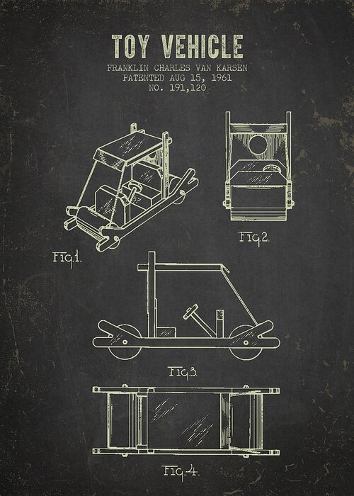 Patent Greeting Card featuring the digital art 1961 Toy vehicle Patent - Dark Grunge by Aged Pixel
