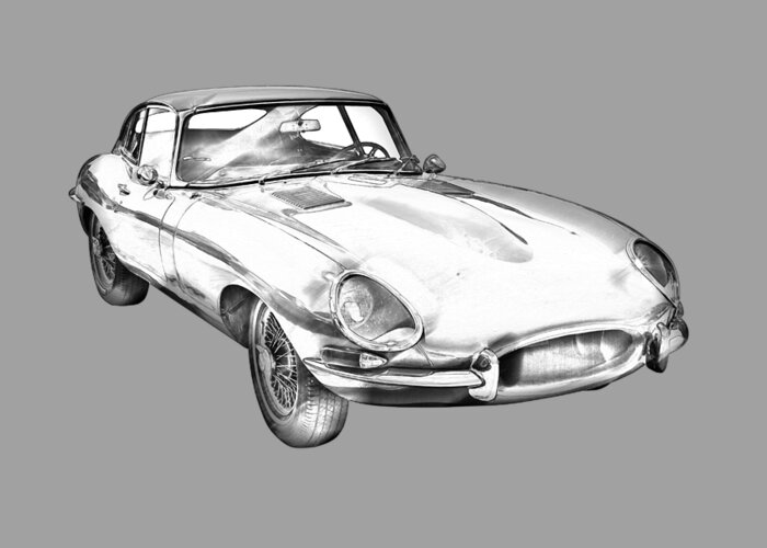 Car Greeting Card featuring the photograph 1964 Jaguar XKE Antique Sportscar Illustration by Keith Webber Jr